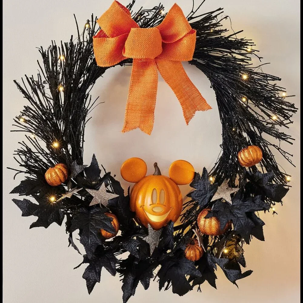 NEW Pottery Barn Disney Mickey Mouse in/outdoor Lit Halloween Pumpkin Wreath